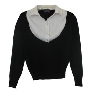 vintage black collar tuxedo sweater size small 4 6